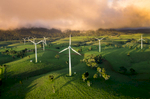 Aerial view of wind turbines at sunrise at Windy Hill Wind Farm, Ravenshoe