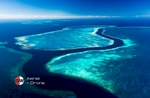 Aerial view of channel running through Hardys, Hook and Line Reef in the Great Barrier Reef, Whitsundays