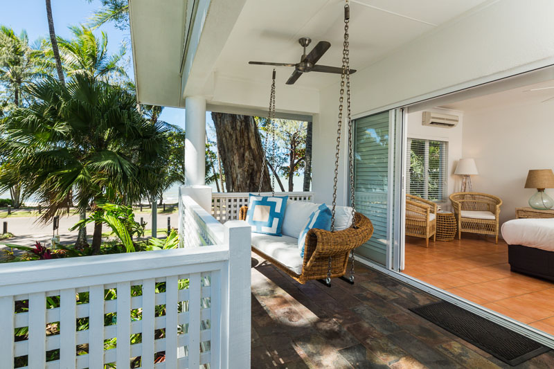 Balcony of beachside resort room at The Reef House, Palm Cove