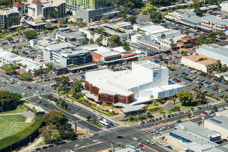 Aerial vew of the Cairns Performing Arts Centre in the city centre