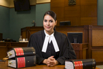 Portrait of indigenous female lawyer in courtroom, Cairns