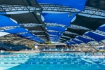 Public swimming pool covered by shade sails, Cairns 
