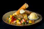 Dessert of honey icecream canoli at Ochre Restaurant in Cairns