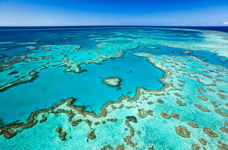 Aerial view of reef formations at {quote}Heart Reef{quote} in the Great Barrier Reef Marine Park, Whitsundays