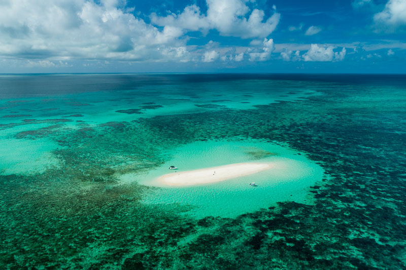 Aerial view of Vlassof sand cay surrounded by fringing reef, Great Barrier Reef Marine Park