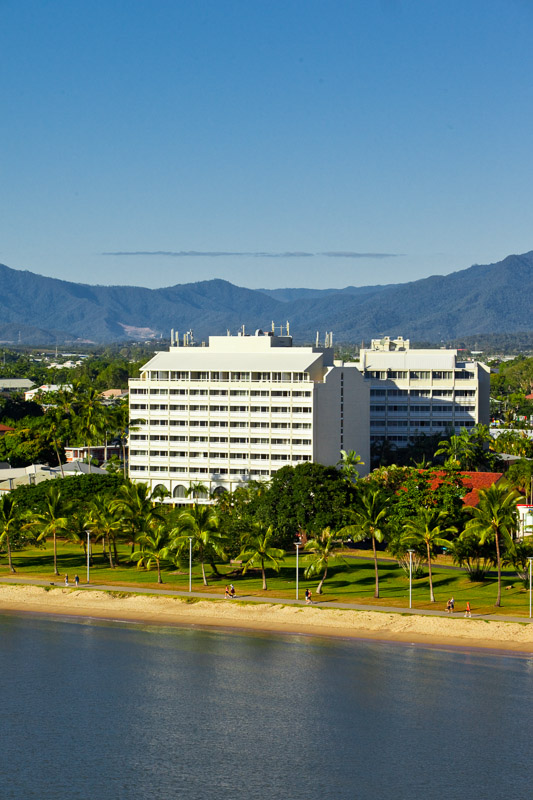 Aerial photo of Mercure Harbouside hotel on Cairns Esplanade waterfront