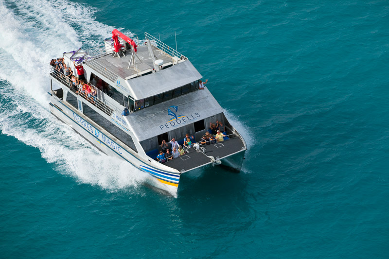 Aerial view of passengers on the MV Torres Magic ferry service in the Torres Strait