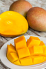 Fresh mangoes sliced and ready for eating on a plate, Mareeba 
