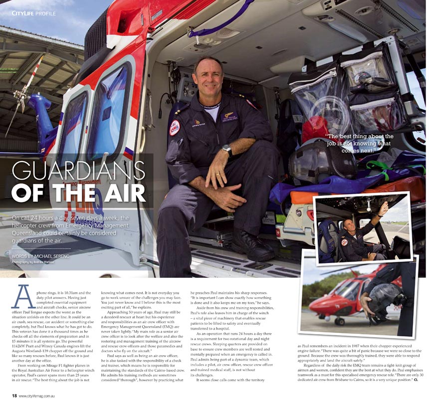Editorial Photography - Paul Tongue, Emergency Management Queensland.  Inside story for CityLife Magazine.