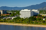 Aerial view of the Cairns Esplanade and Mercure Harbourside Hotel 