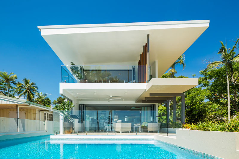 Pool and front facade of waterfront property, Cairns