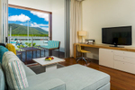 Hotel room with views over the marina at the Shangri-La Cairns
