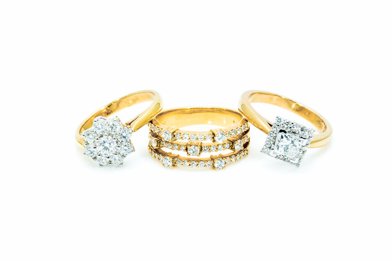 Gold rings set with diamonds at Rowe Design in Cairns