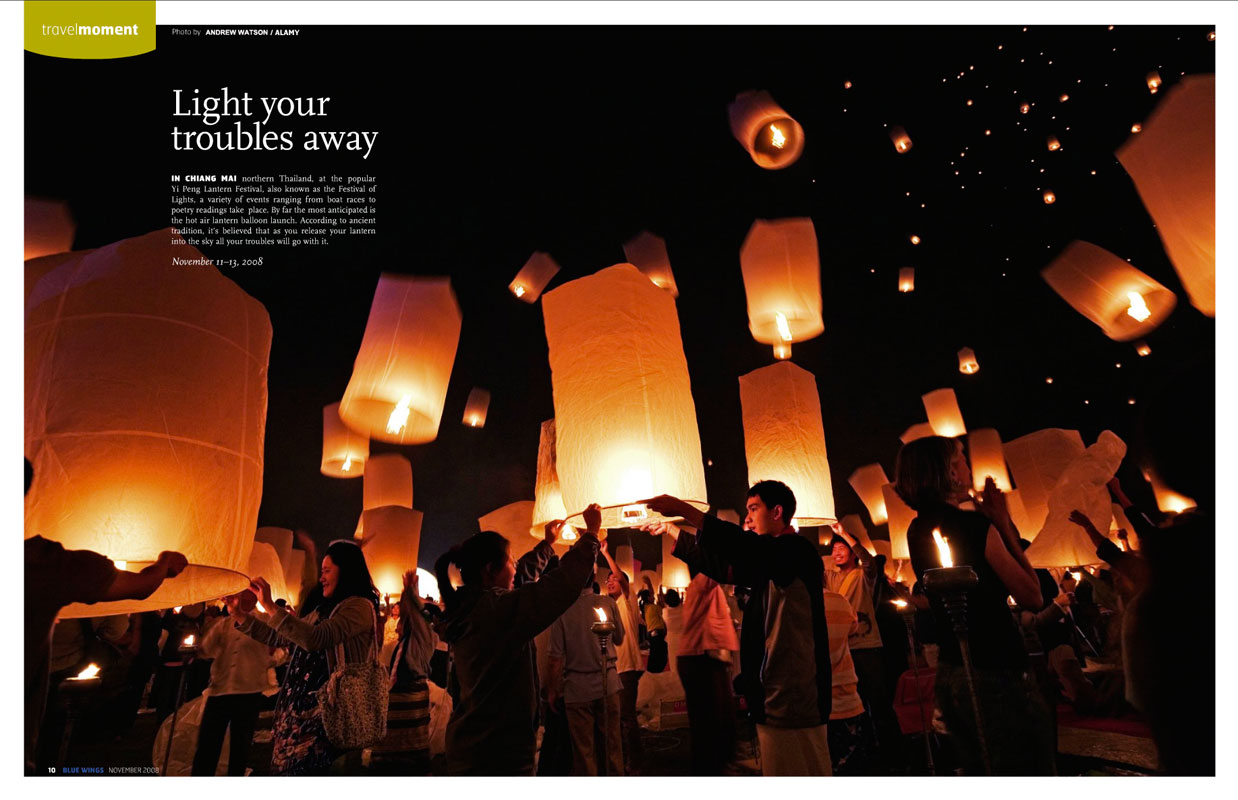 Magazine photography - Yi Peng Lantern Festival in Chiang Mai, Thailand.  Inside story for Blue Wings inflight magazine.