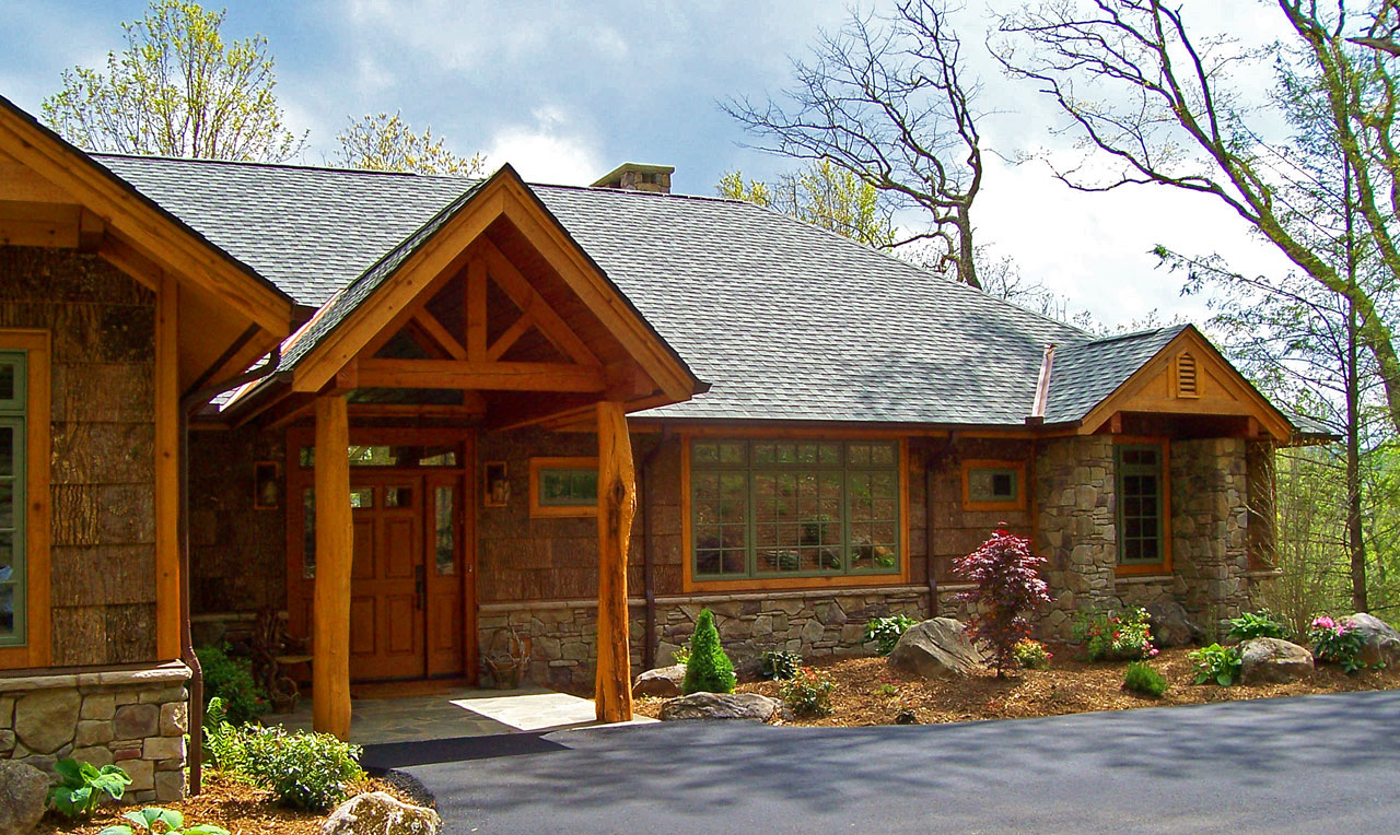 Front of custom designed home by Pavelchak Architecture in The Farm at Banner Elk, North Carolina, near Boone North Carolina.