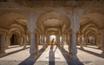 The yellow sweepers of Amber Fort, Jaipur, India