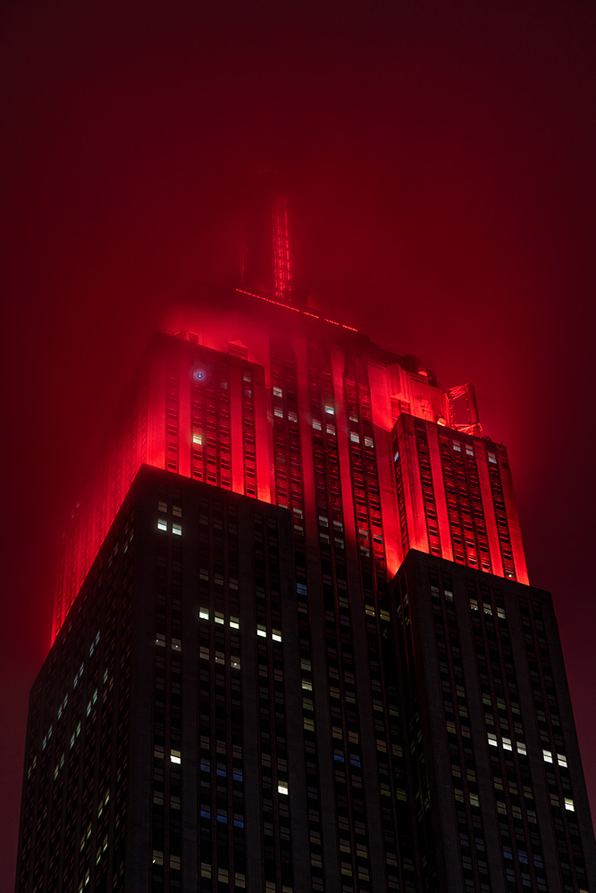 The Empire State Building engulfed  in fog