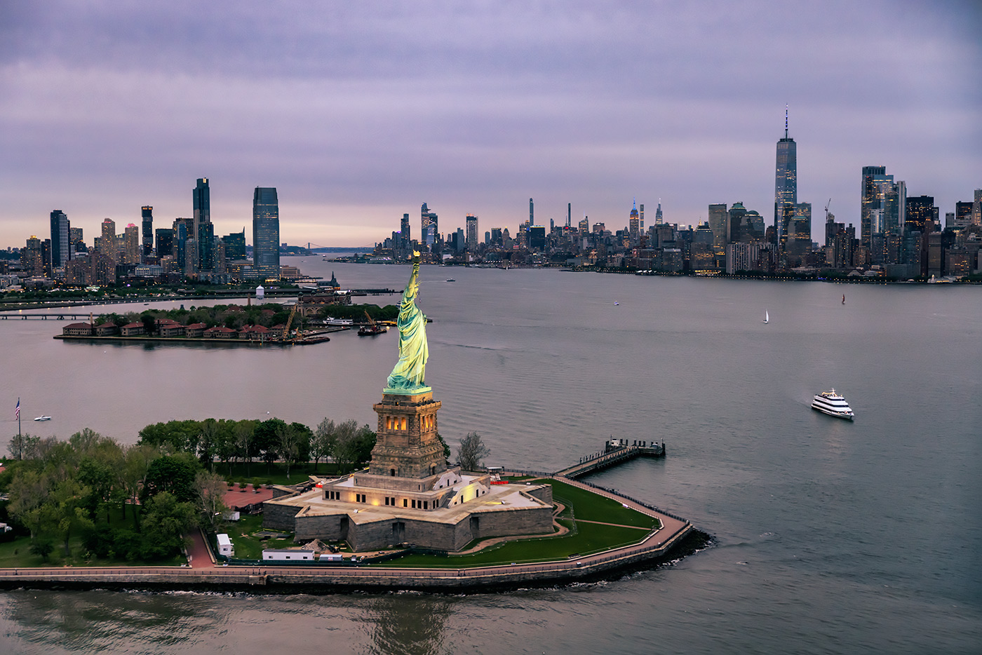 The Statue of Liberty at dusk
