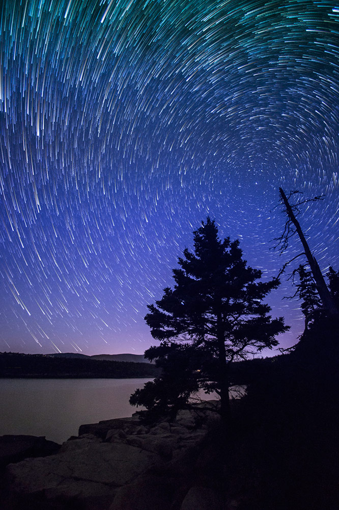 Star trails over the coast of Maine