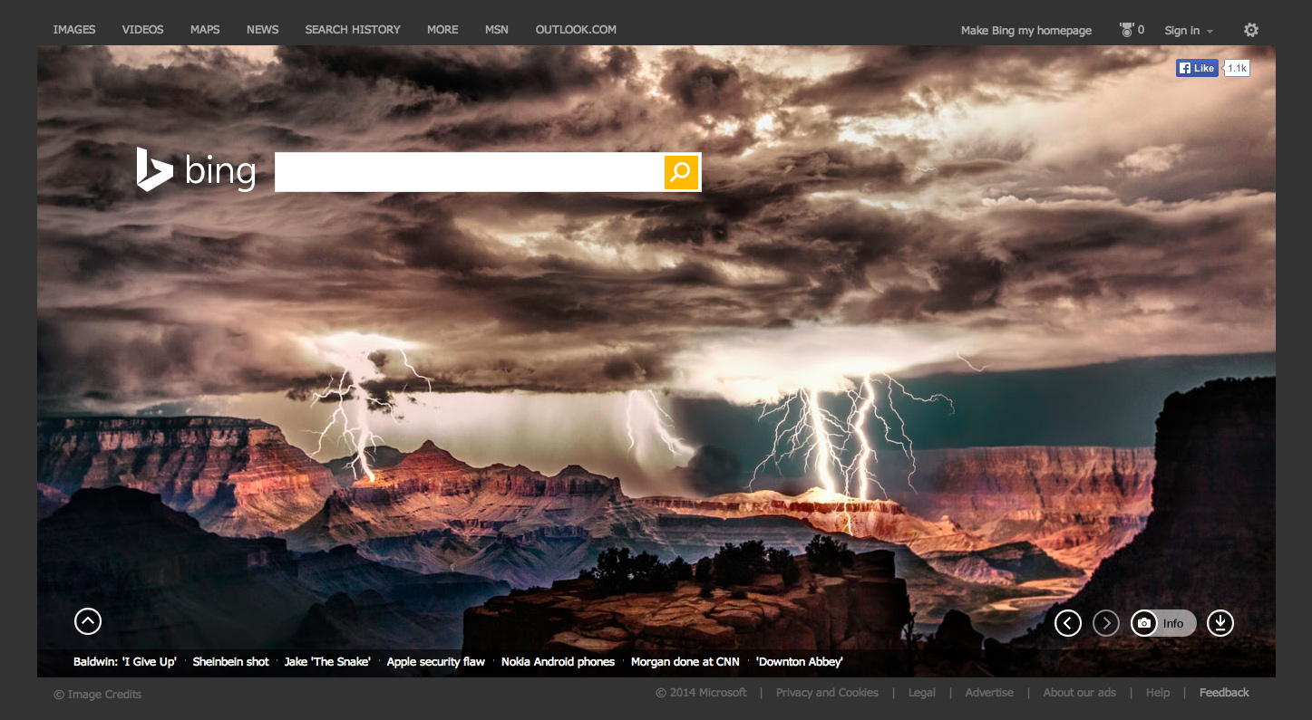 Lightning over the Grand Canyon on Bing