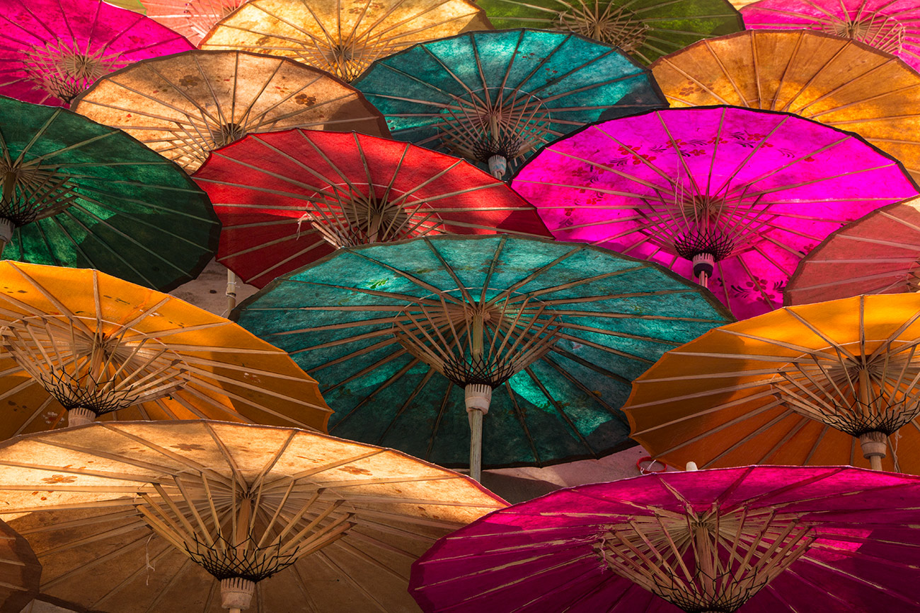 Painted parasols in Burma
