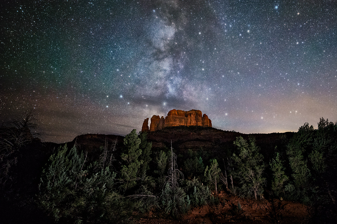 The Milky Way over Cathedral Rock in Sedona