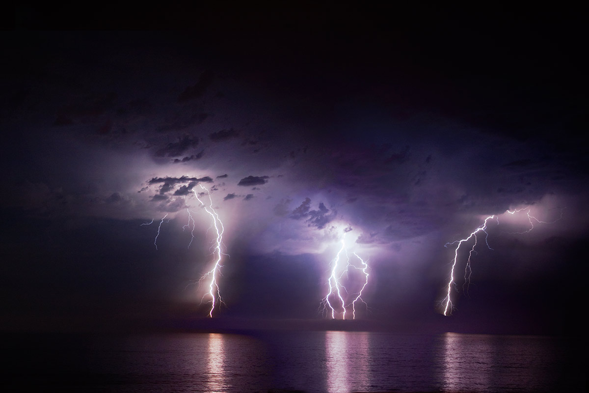 Lightning at Santa Monica Beach