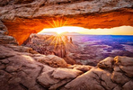 Sunrise over Mesa Arch in Canyondlands National Park in Moab