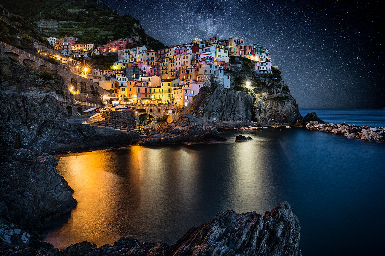 Manerola in the Cinque Terre after dark