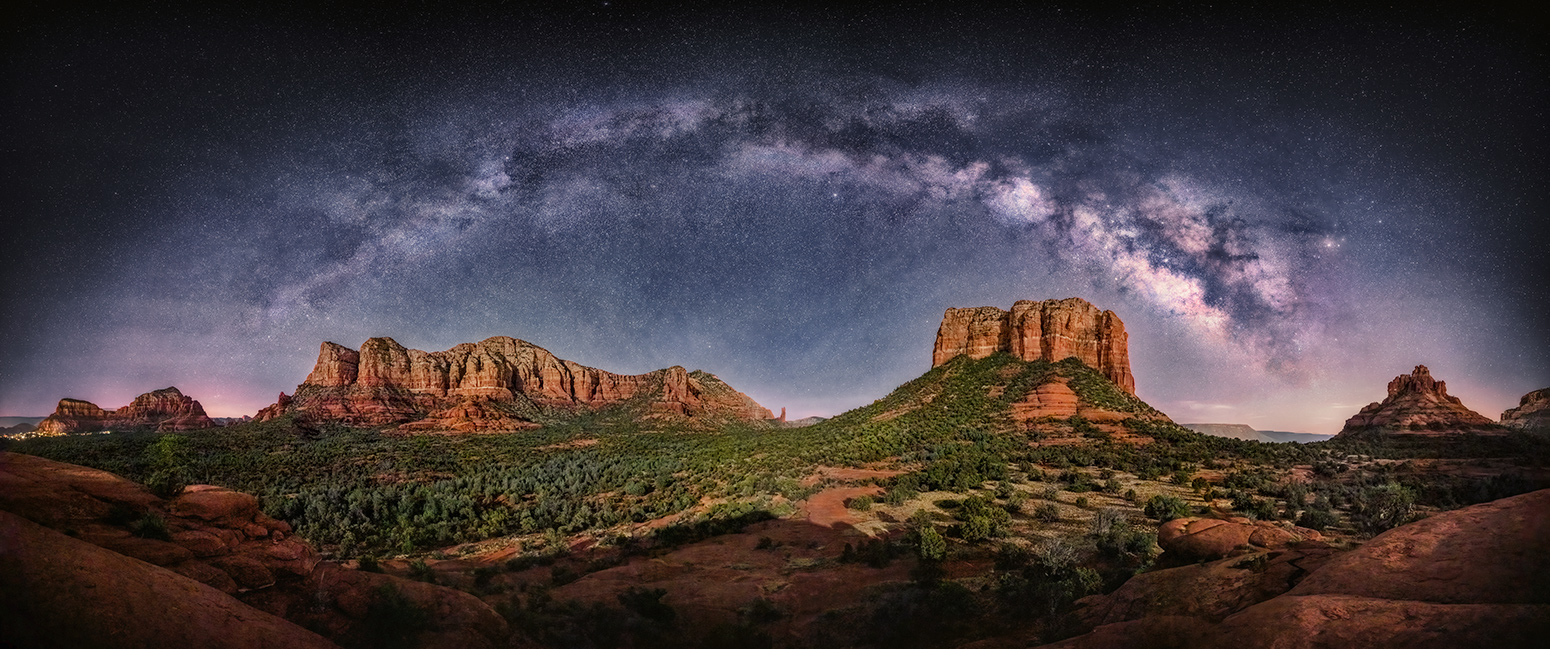 180° Milky Way panorama over Sedona, Arizona