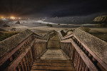 The stairs to the beach in Bandon after dark