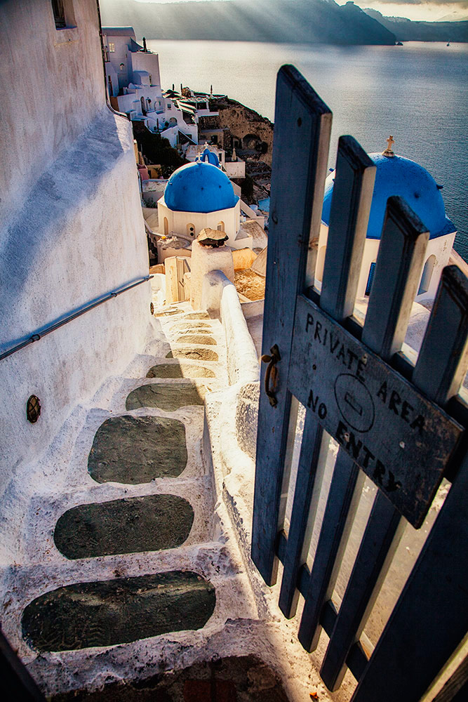 The Blue Churches of Santorini