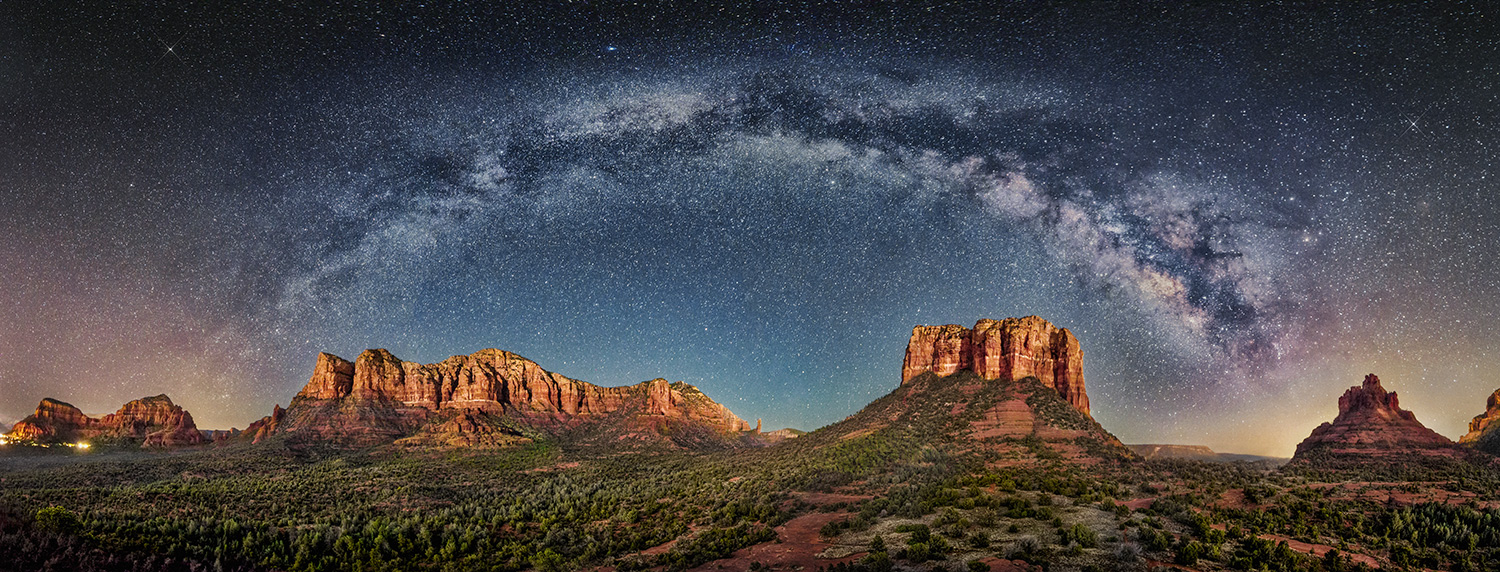 Milky Way panorama with moonlight in Sedona, Arizona