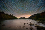 Star trails over Jordan Pond in Acadia