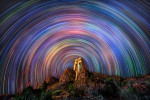 Star trails over the Chapel in Sedona, Arizona