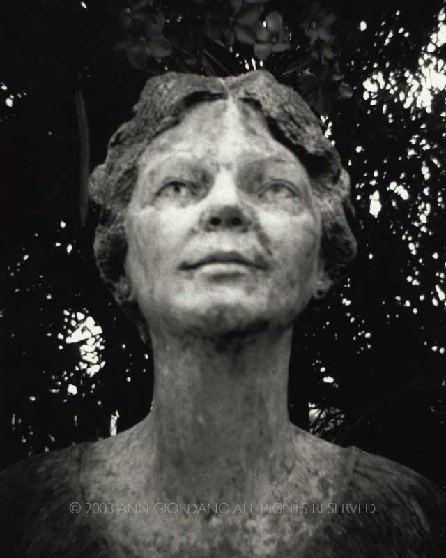 Early Settler No. 1. Portrait of female stone bust  ag_0000_2092.  BW Rights Managed Image Copyright © 2003 Ann Giordano All Rights Reserved.  