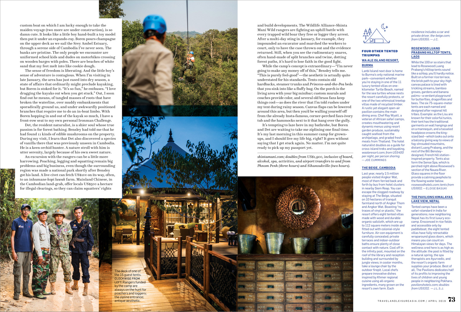 A feature on the Shinta Mani Wild resort in Cambodia.