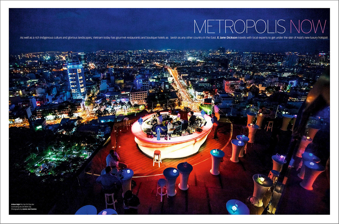 A Saigon skybar and cityscape.