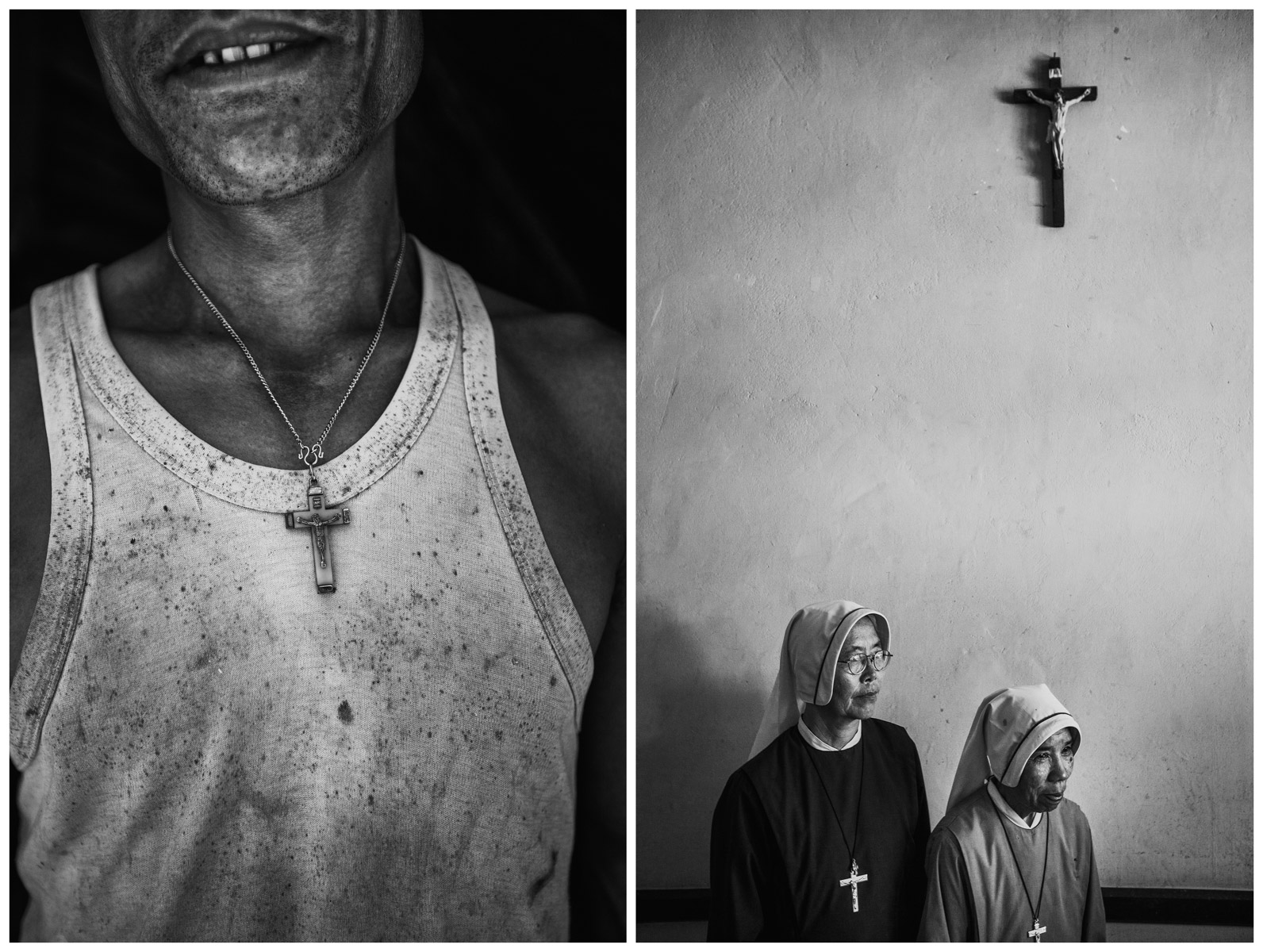 A farmer and two nuns from the Sisters of Charity in northern Shan State, Myanmar.