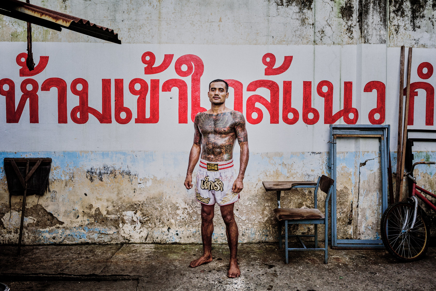 An inmate at Klong Prem prison in Bangkok, Thailand. The inmate is part of a program that pits prisoners against foreign Muay Thai fighters for a chance of reduced sentencing or early release.