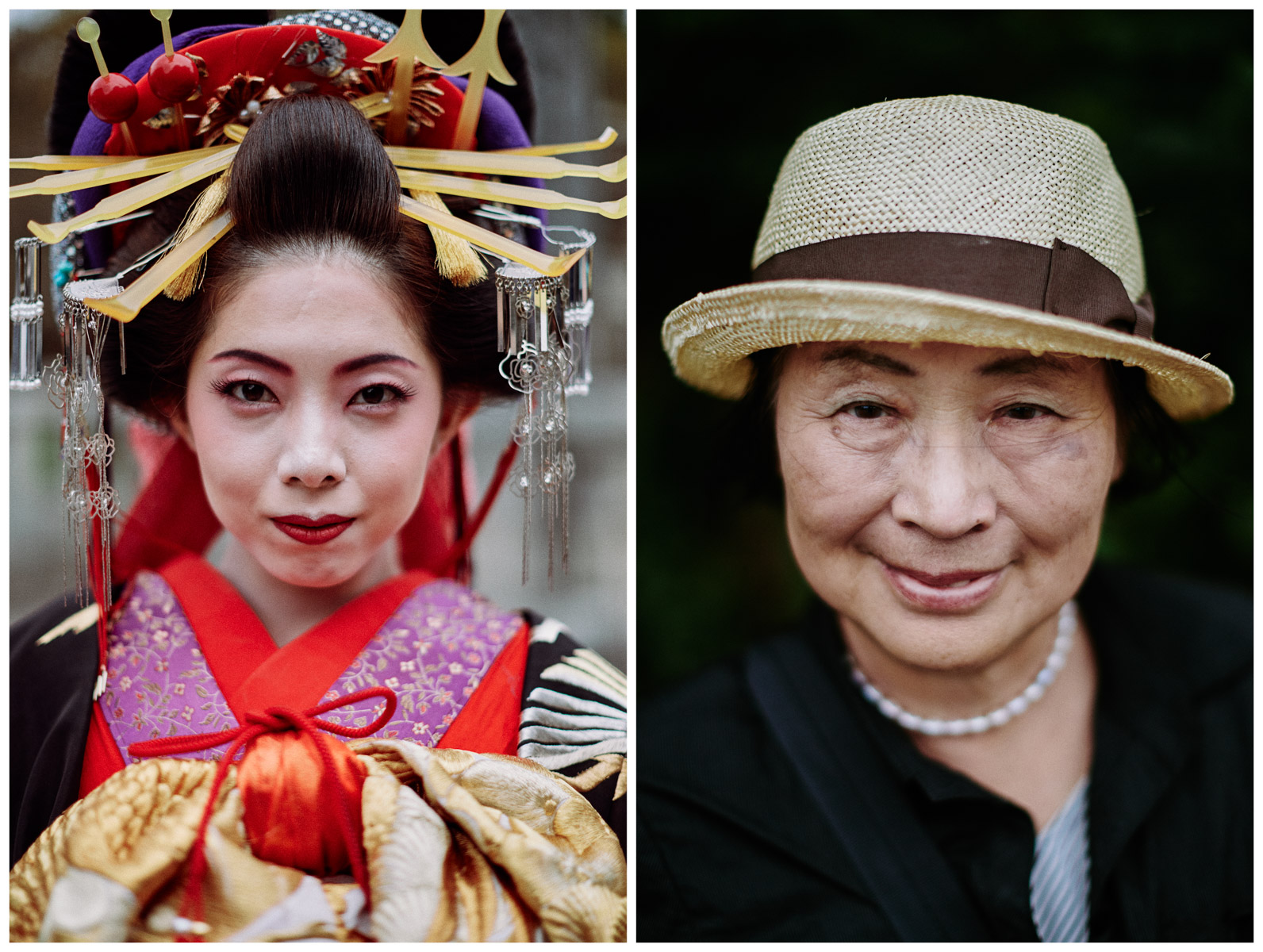 Portraits of two Japanese women on the southern island of Kyushu in Japan.