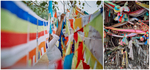 Various prayer flags in Kandy, Sri Lanka and in Bangkok, Thailand.