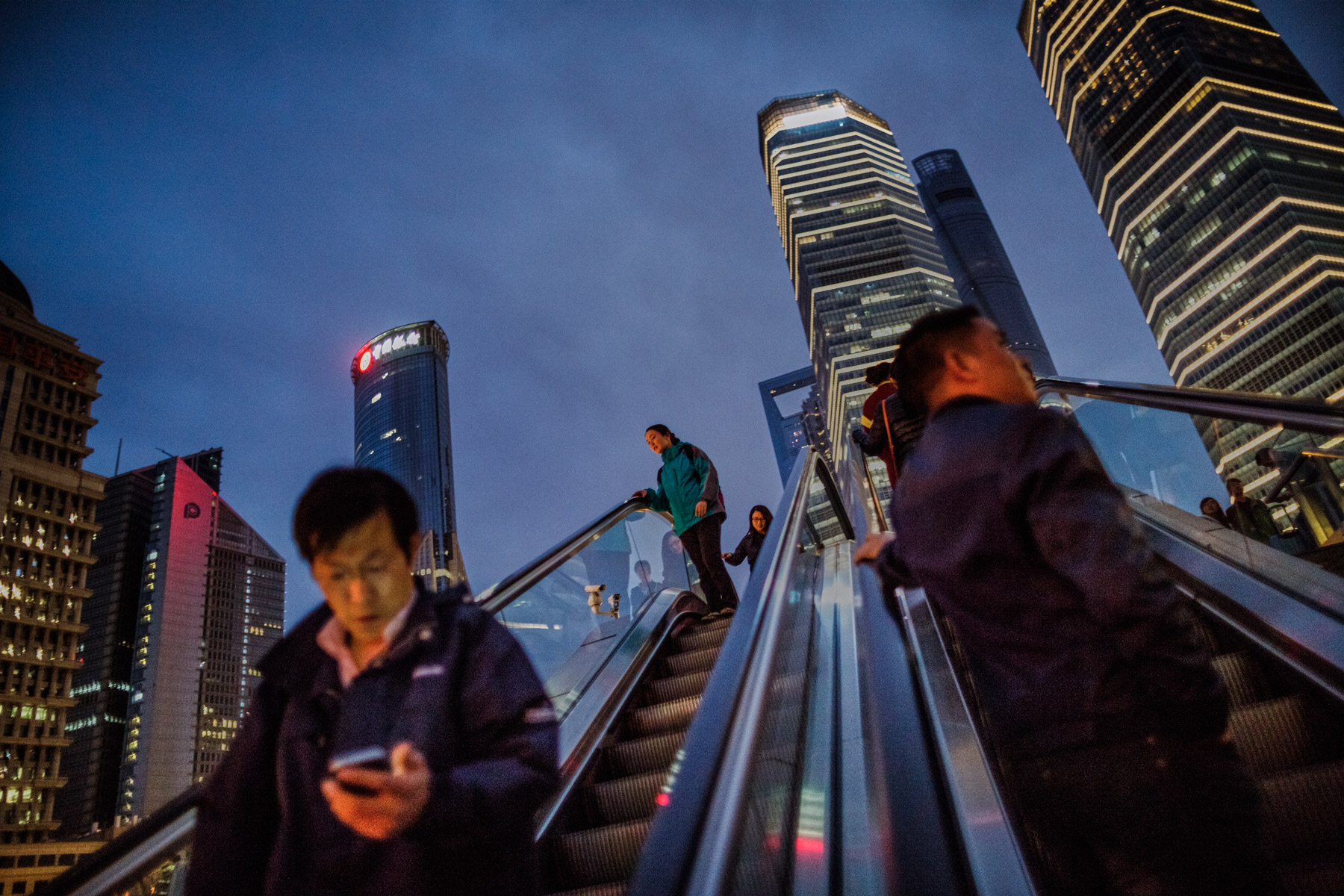 Dusk and escalators in Shanghai.