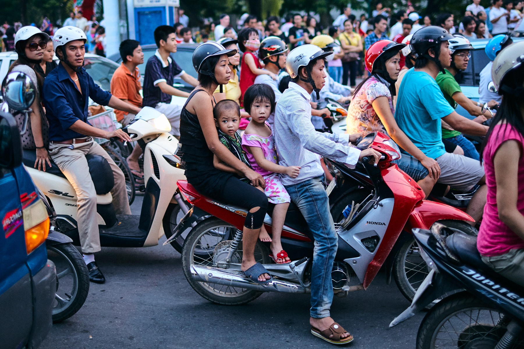 Typical traffic in Hanoi, Vietnam.