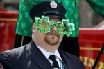 Justin Bigelow of the Somerville Fire Department at the Somerville St. Patrick’s Parade in Somerville.