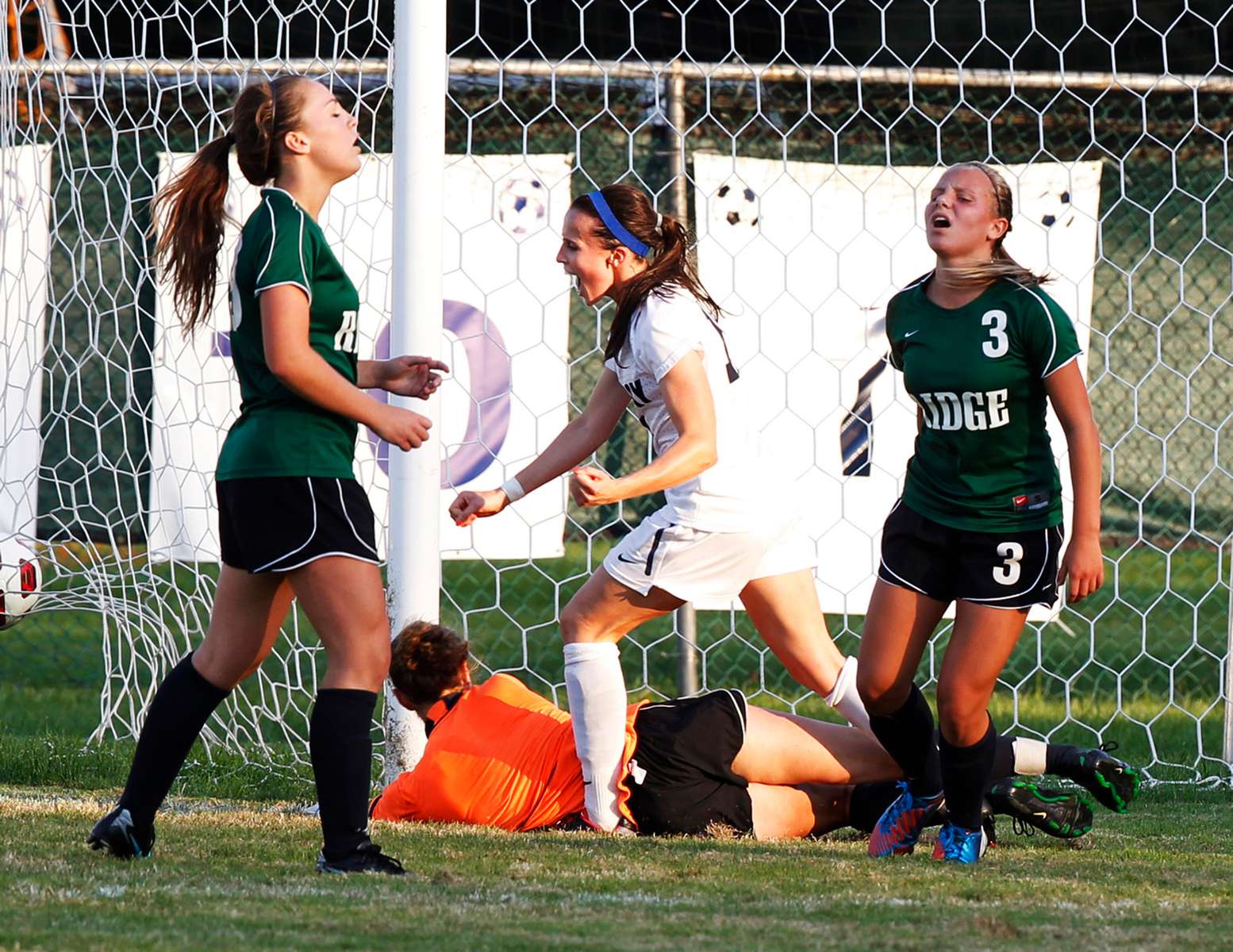 Carly Rototari of Pingry celebrates the overtime goal that sent her team to a 1-0 victory over Ridge High School in Bridgewater.