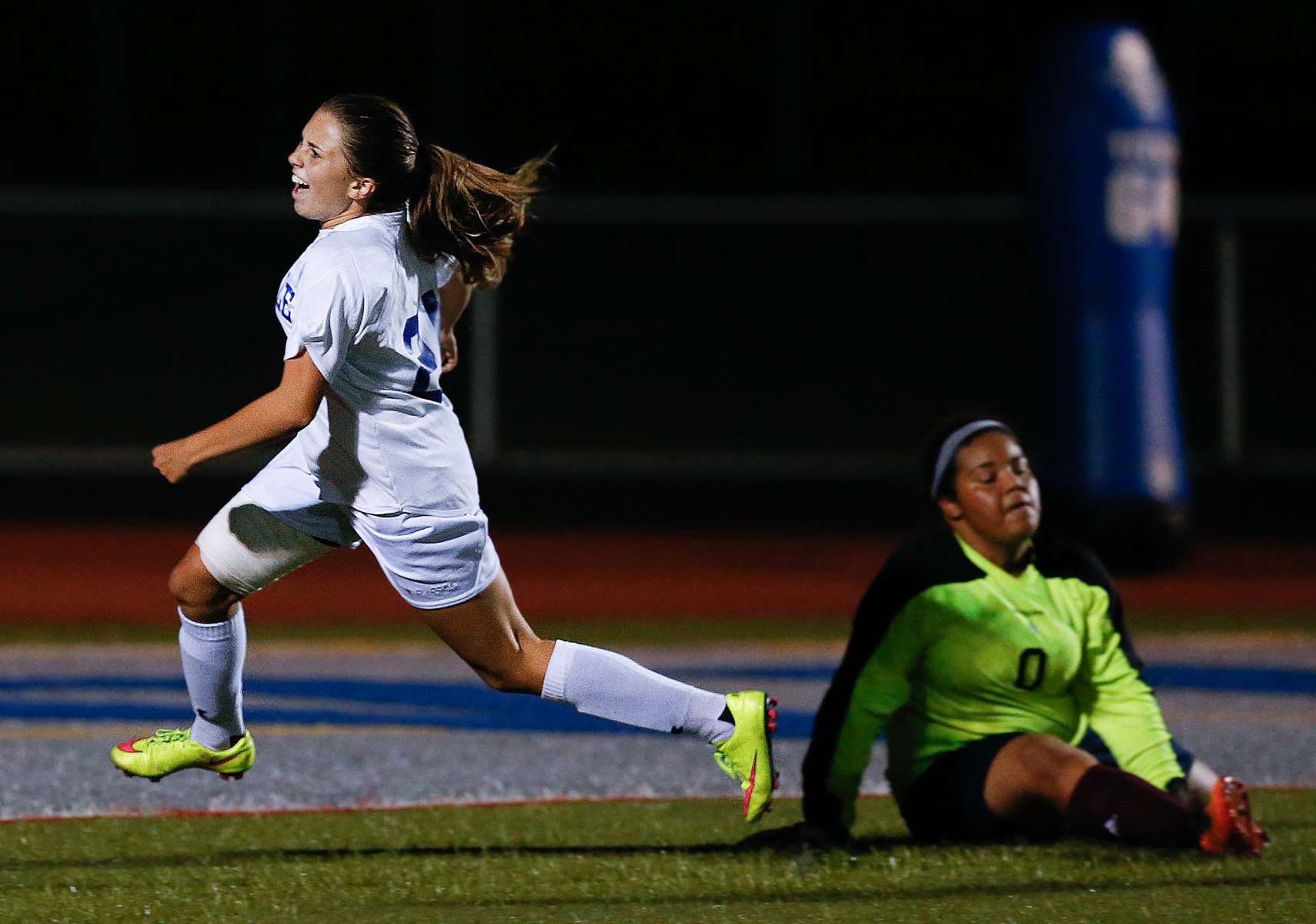 Erin Wimmer of Sayrevile scores against South RIver goalie Breona Hill as Sayreville won 5-1 to advance in the State Playoffs. 