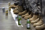 Beer, soda for soldiers who don't drink, for the last beer ceremony. The last beer are distributed at the Freehold National Guard armory in Freehold.  New Jersey National Guard Bravo Company 1-114th. Family has left and Military order number one, a ban on alchohol, will soon go into effect. No alchohol for the deployment