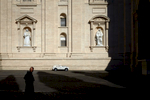 The Pope Mobile is kept warm in the sun while Pope Francis attends a general audience in Vatican City.