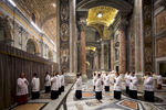A section of St. Peter's Basilica is reserved for cardinals and bishops to prepare for mass that is led by Pope Francis.